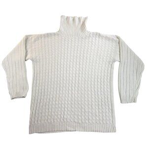 Vintage Paul Harris Sweater Womens Large White Cable Knit Turtleneck Pullover